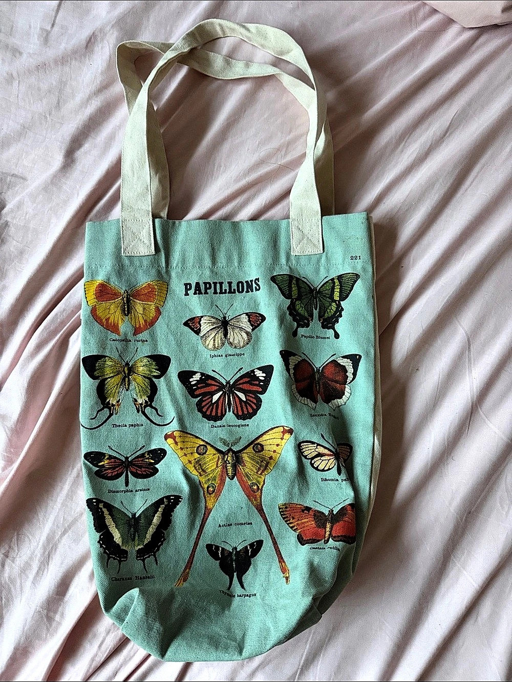 Cavallini & Co. Papillons Butterflies Tote Bag. Green & Cream